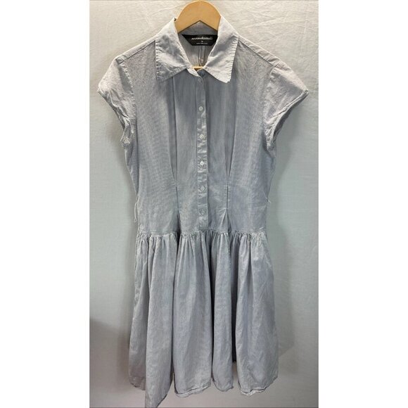 Norma Kamali Blue Striped shirt Dress Drop Waist Pleated sleeveless size L light - Picture 1 of 13